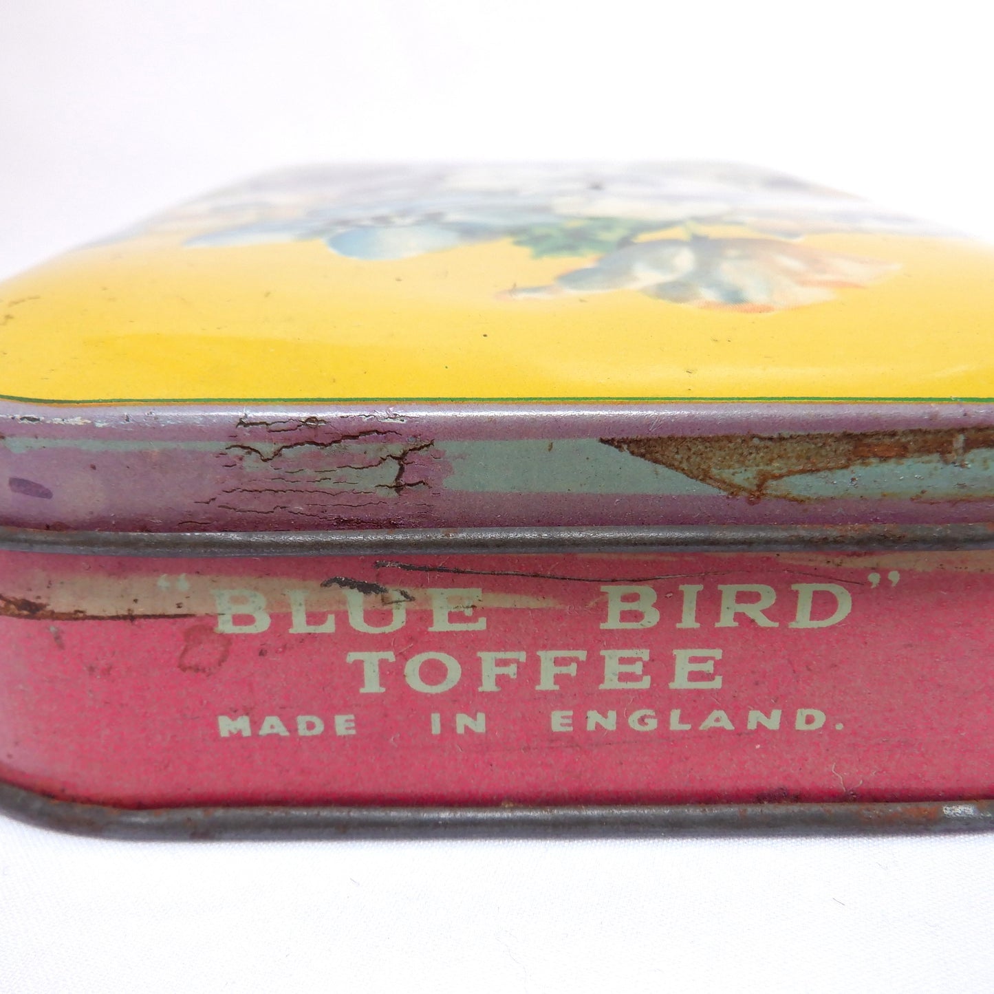 BLUE BIRD TOFFEE ANTIQUE TIN: "Green Vase & Flowers" #2