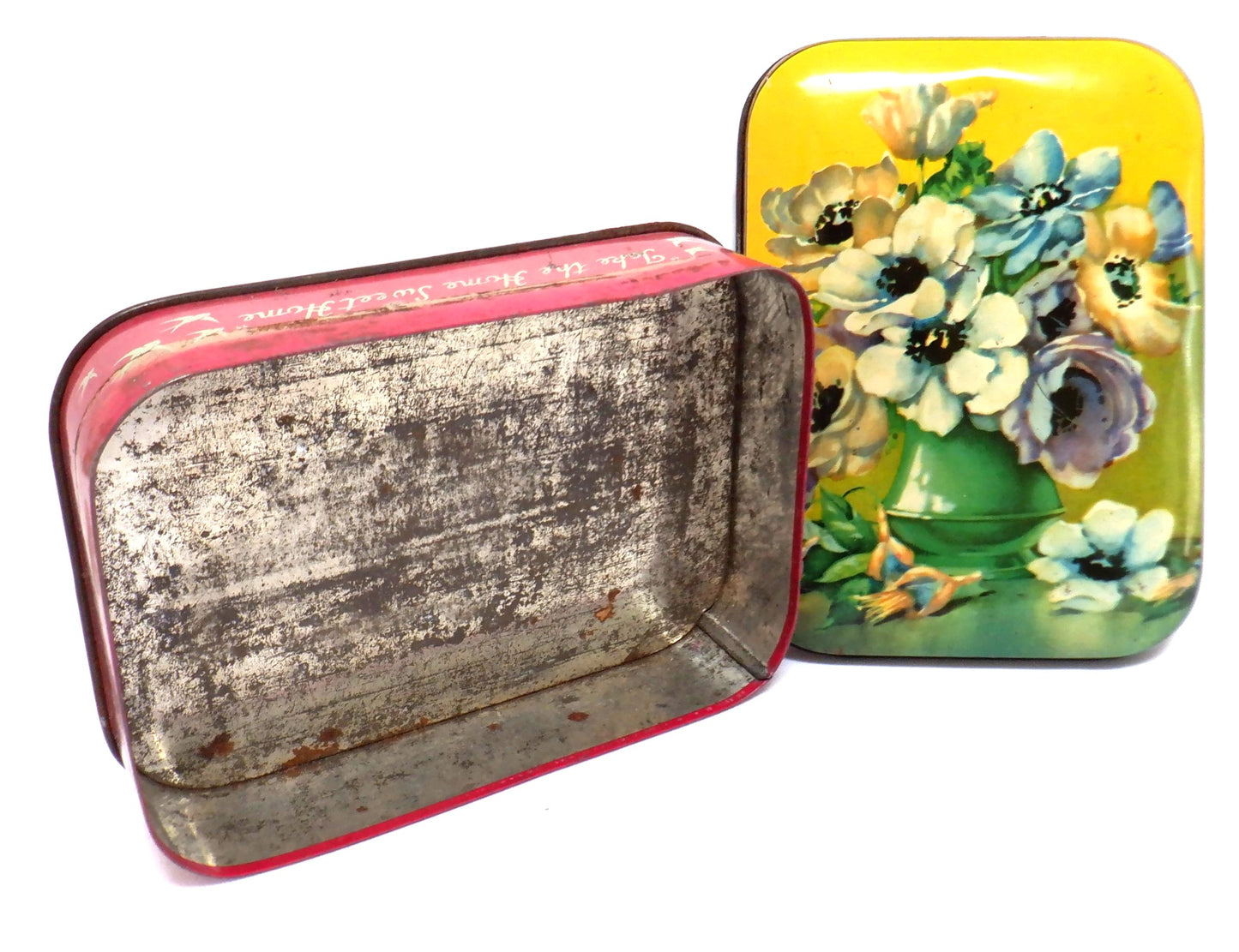 BLUE BIRD TOFFEE ANTIQUE TIN: "Green Vase & Flowers" #2