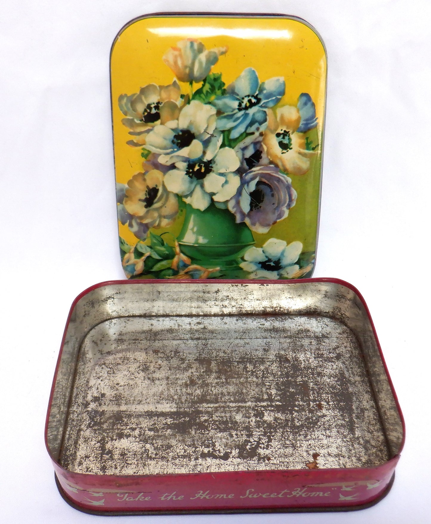 BLUE BIRD TOFFEE ANTIQUE TIN: "Green Vase & Flowers" #2