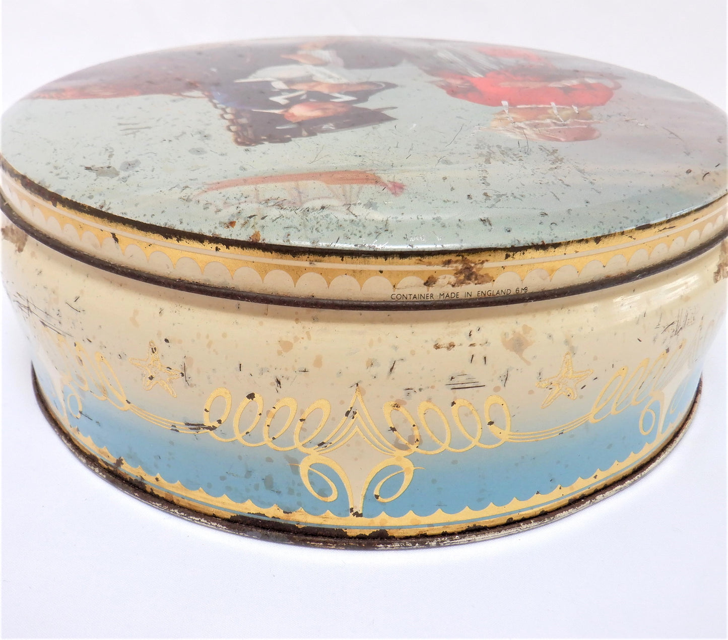 Vintage Tin Container by SCRIBBANS-KEMP BAKERIES of LONDON: 'The Young Bare-Footed Sailor & The Girlfriend'