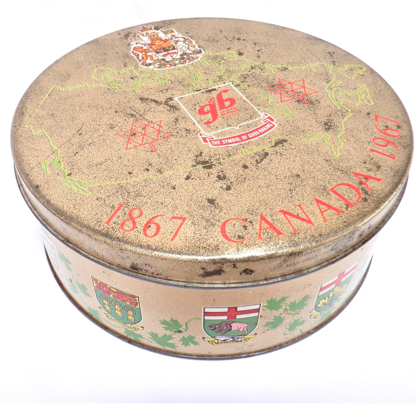 1967 CANADIAN CENTENNIAL TIN, from General Bakeries Limited:  Made in CANADA!