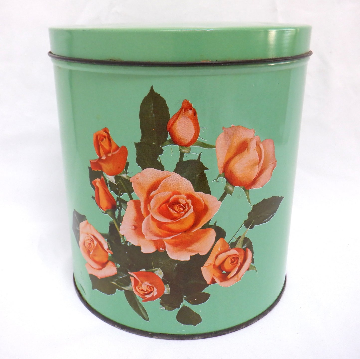 "THE ROSE TIN" A Vintage Kitchen Storage Tin in Beautiful Lime Green Finish, Made in Canada