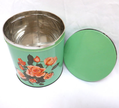 "THE ROSE TIN" A Vintage Kitchen Storage Tin in Beautiful Lime Green Finish, Made in Canada