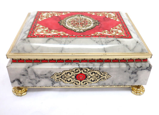 Vintage Ornate White Marble-Finish Tin, by The BLUE BIRD CONFECTIONERY COMPANY OF ENGLAND