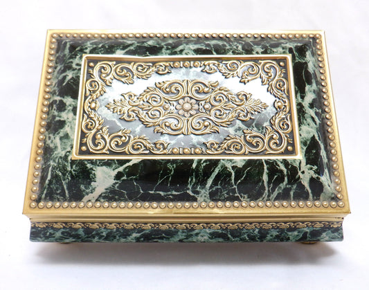 Vintage Ornate Green Marble-Finish Tin, by The BLUE BIRD CONFECTIONERY COMPANY OF ENGLAND