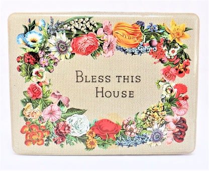 'BLESS THIS HOUSE', A Large Vintage Cookie Tin Container, by Carr's Famous Biscuit Company