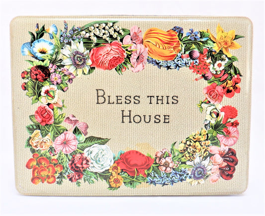 'BLESS THIS HOUSE', A Large Vintage Cookie Tin Container, by Carr's Famous Biscuit Company