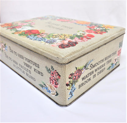 'BLESS THIS HOUSE', A Large Vintage Cookie Tin Container, by Carr's Famous Biscuit Company