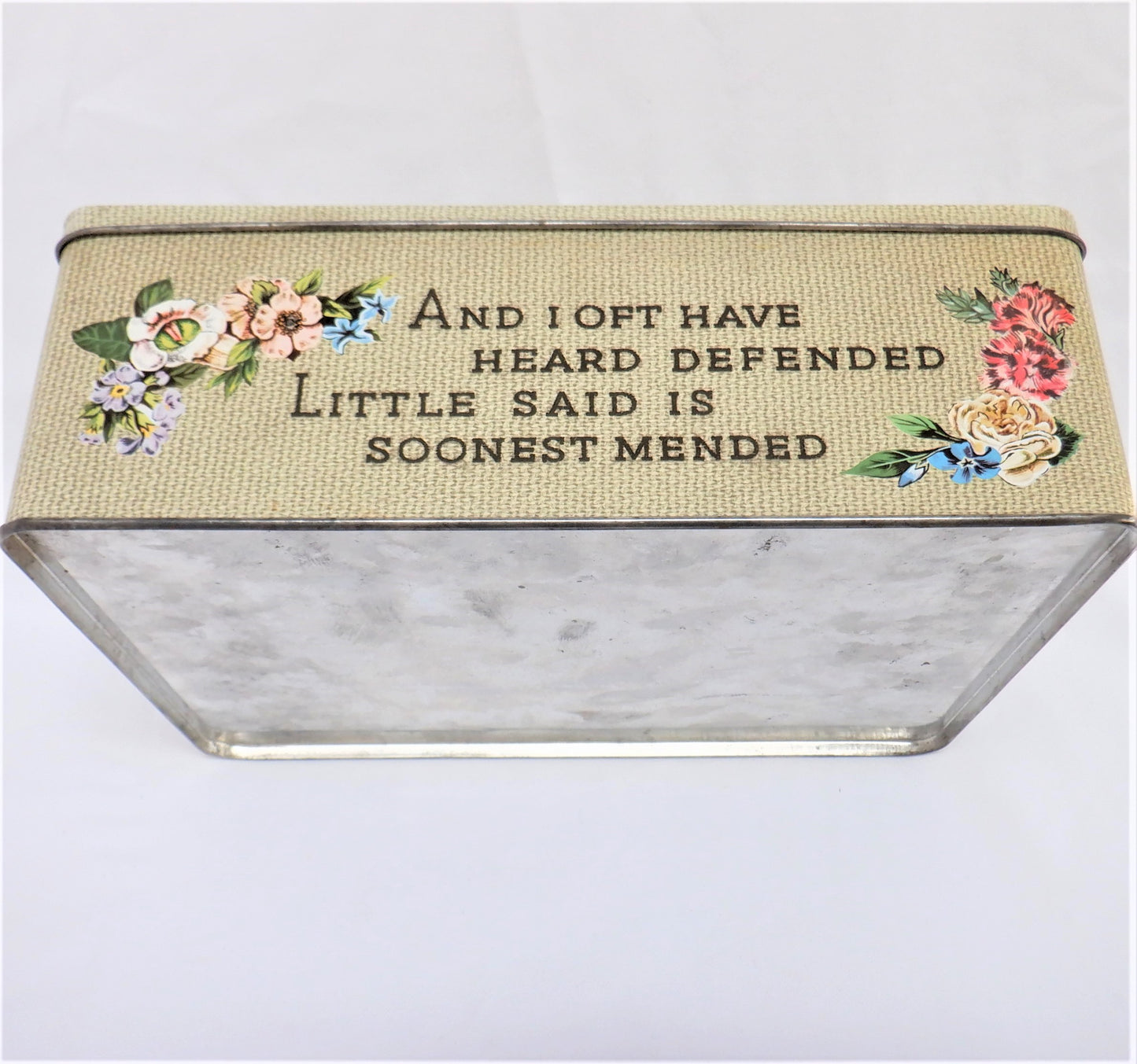 'BLESS THIS HOUSE', A Large Vintage Cookie Tin Container, by Carr's Famous Biscuit Company