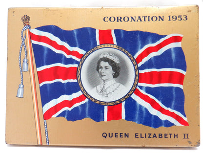 MACDONALD'S EXPORT FLAT 50, HRH Q.E. II CORONATION 1953, Vintage Cigarette Tin. Made in CANADA