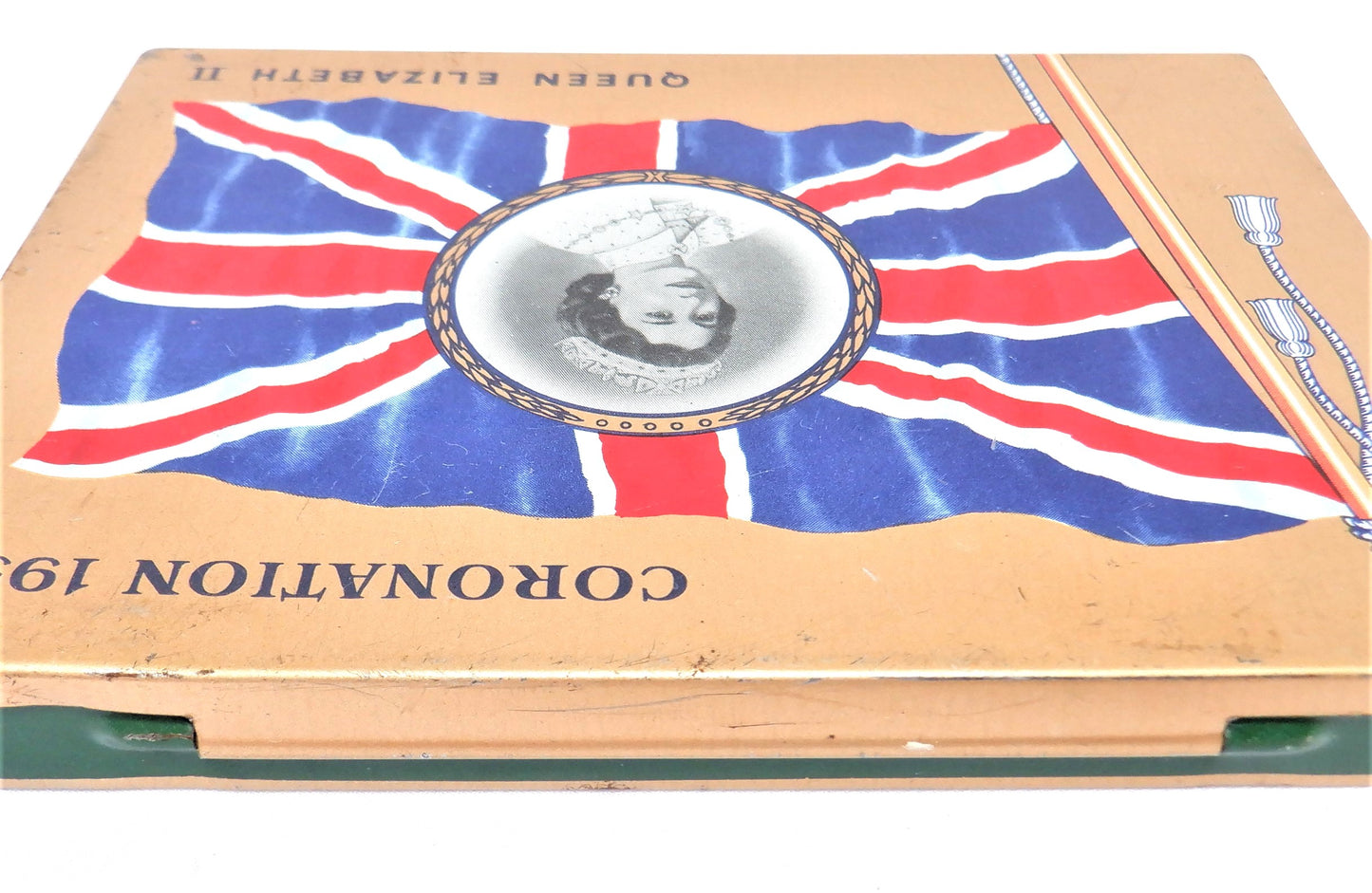 MACDONALD'S EXPORT FLAT 50, HRH Q.E. II CORONATION 1953, Vintage Cigarette Tin. Made in CANADA