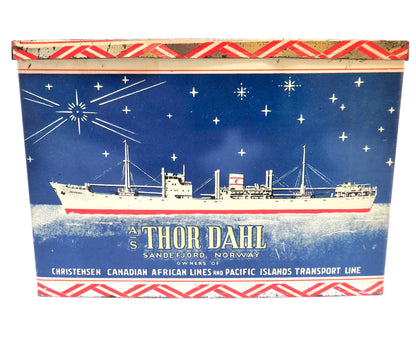 CHRISTENSEN CANADIAN AFRICAN LINES and PACIFIC ISLANDS TRANSPORT LINE: A/S Thor Dahl Christmas Edition Antique Tin Container