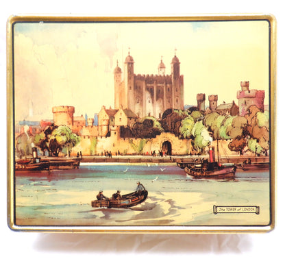 Vintage Hinged-Lid Tin Container by Henry Thorne & Company: 'THE TOWER OF LONDON'