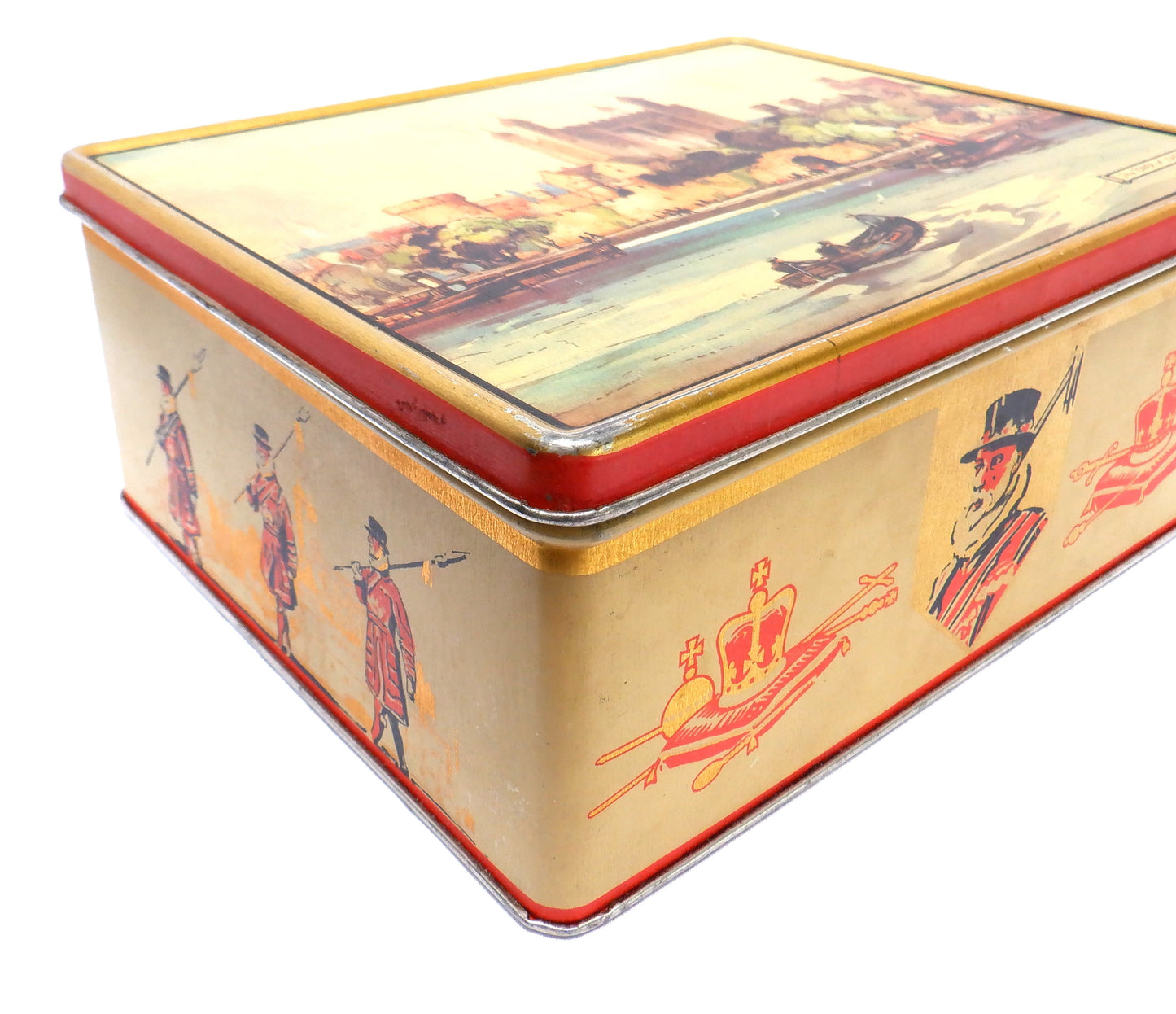 Vintage Hinged-Lid Tin Container by Henry Thorne & Company: 'THE TOWER OF LONDON'