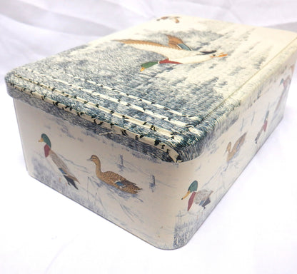 A Stunning Vintage Biscuit Tin from London: 'TWO MALLARD DUCKS LANDING'