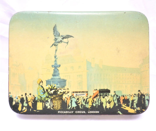 Vintage Tin Container by Bensons Confectionery of England: 'PICCADILLY CIRCUS, LONDON'
