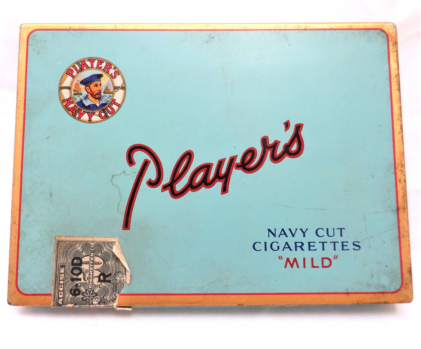 VINTAGE FLAT FIFTY Cigarette Tobacco Tin Container: 'PLAYERS NAVY CUT' Made in CANADA