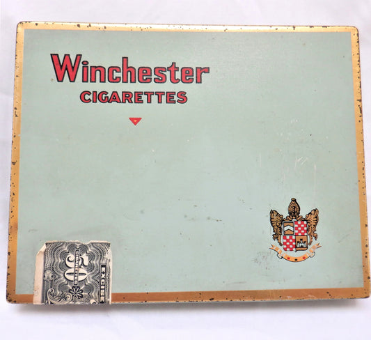 VINTAGE FLAT FIFTY Tobacco Tin Container: 'WINCHESTER CIGARETTES' Made in CANADA