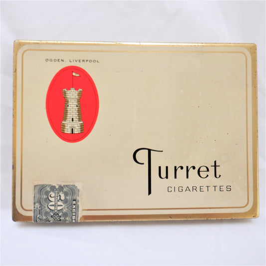 Vintage Flat Fifty Tobacco Tin: 'TURRET CIGARETTES' Made in CANADA