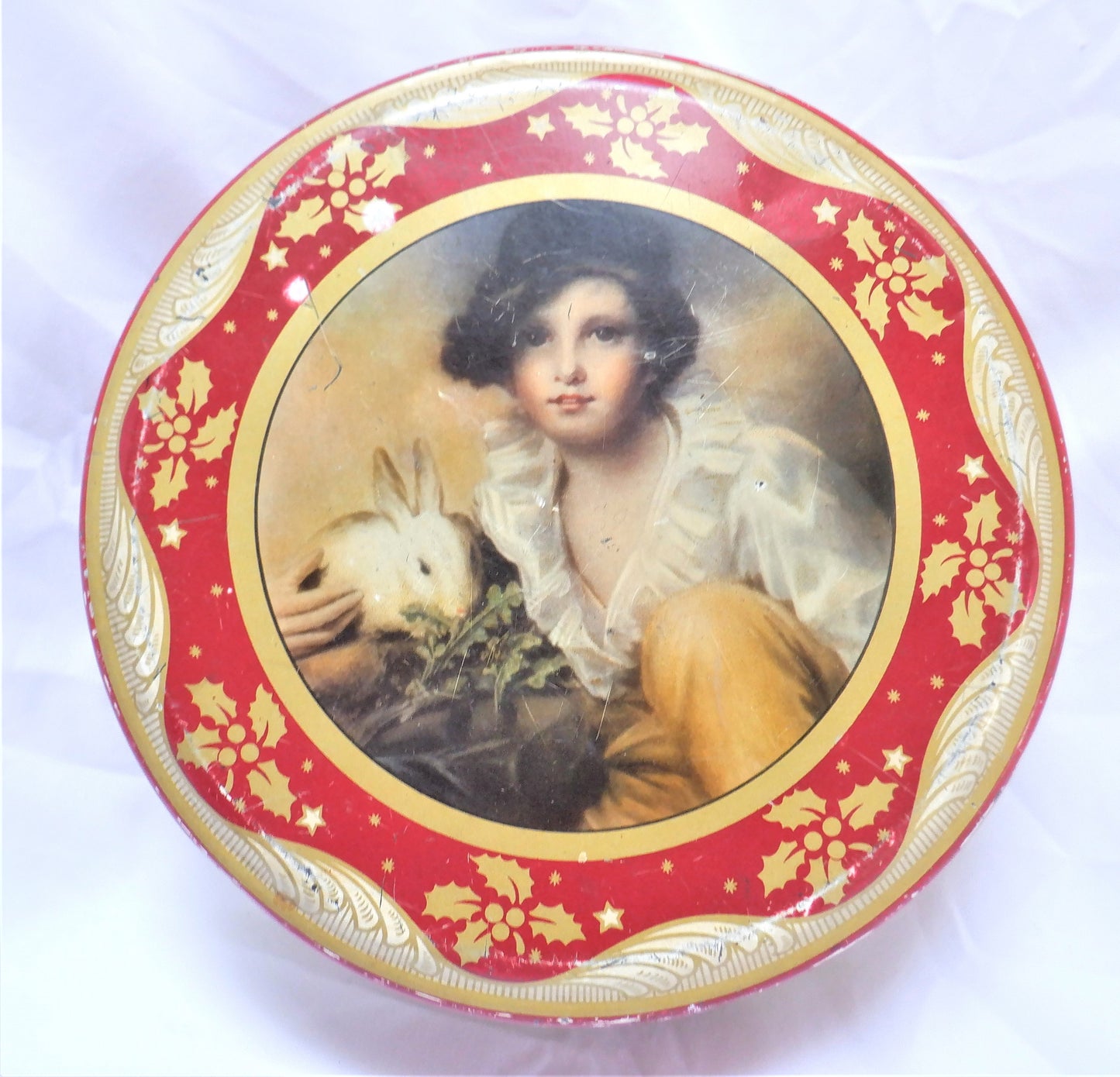 Vintage Tin by Peek Frean Biscuit Company of London, England: 'WINTER CHILD AND BUNNY RABBIT'