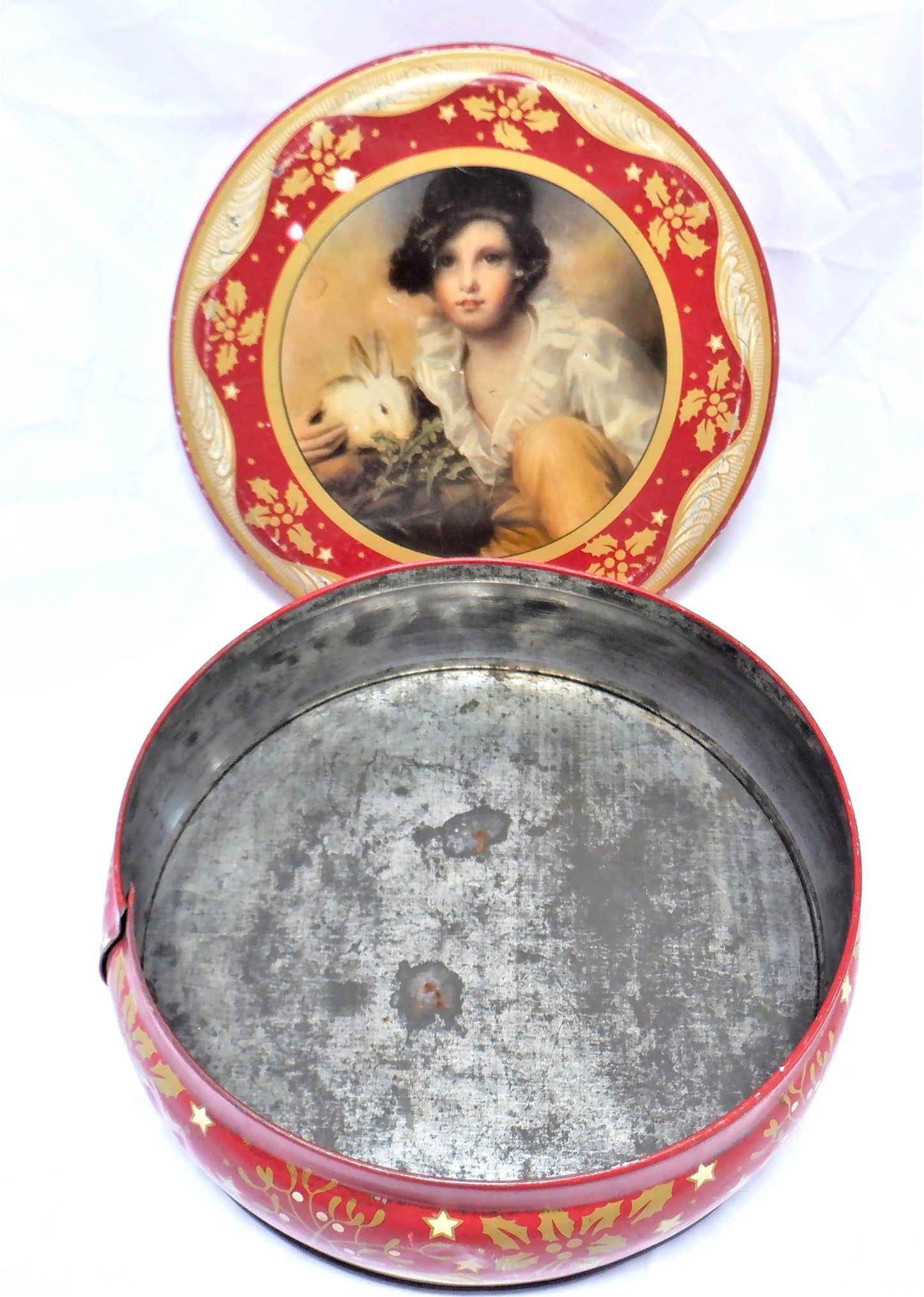 Vintage Tin by Peek Frean Biscuit Company of London, England: 'WINTER CHILD AND BUNNY RABBIT'