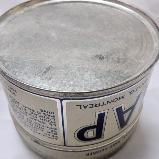 SNAP! "Cleans Dirty Hands", An Antique Tin Pull-Off-Top Container, Made in CANADA