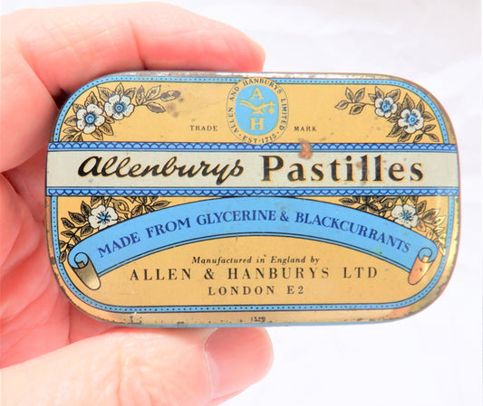 Vintage Tin Container by ALLENBURYS of London: PASTILLES Made From Glycerine & Blackcurrants, 1960's