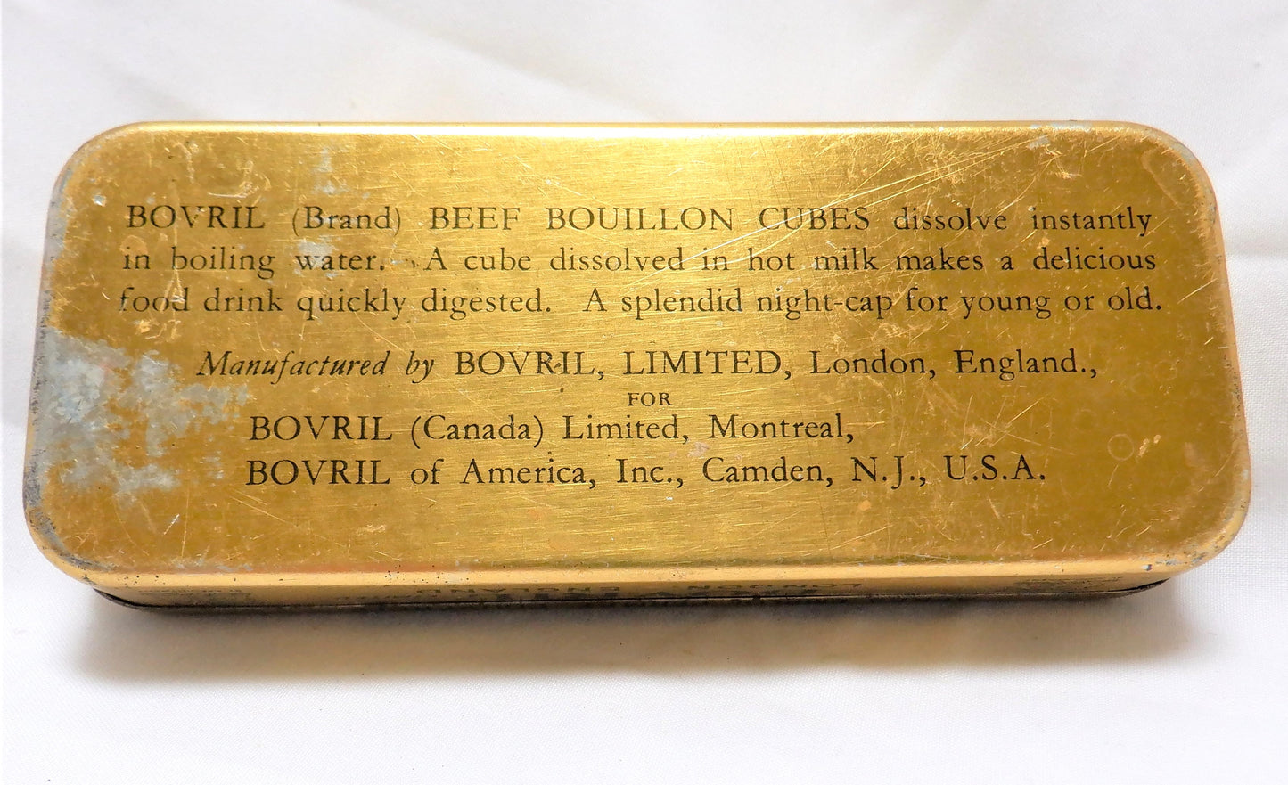 Vintage Tin Can Kitchen Container: 'BOVRIL BRAND BOUILLON CUBES', Large Size