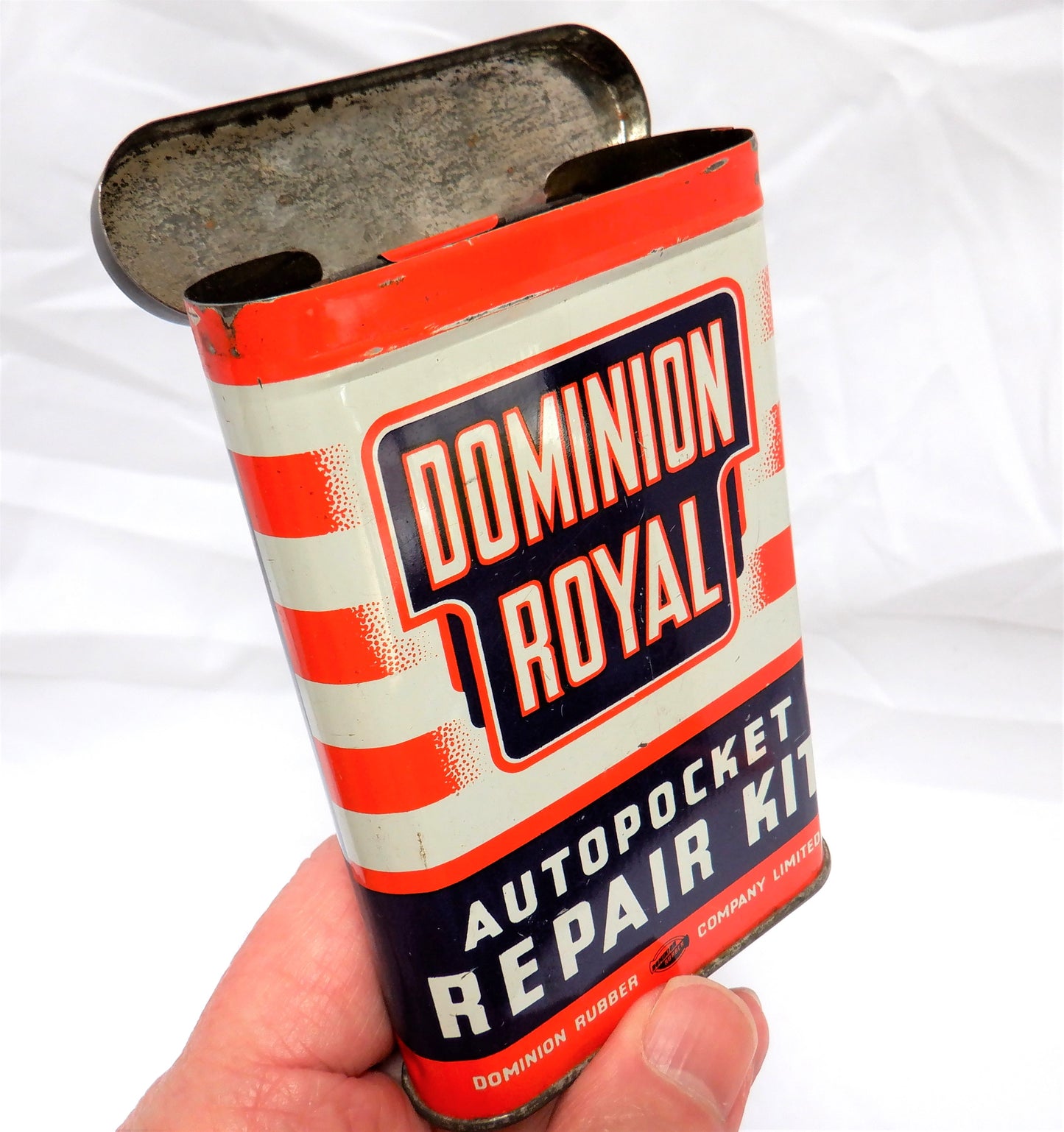 DOMINION ROYAL AUTOPOCKET REPAIR KIT, Vintage Canadian Made Tin Container