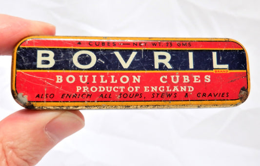 Vintage Tin Can Kitchen Container: 'BOVRIL BRAND BOUILLON CUBES', Small Size