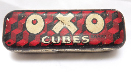 Vintage 1940's Small Hinged-Lid Tin Kitchen Container: 'OXO CUBES'
