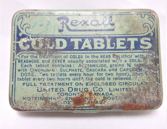Vintage Pocket Pill Tin by REXALL COLD TABLETS, Made in CANADA