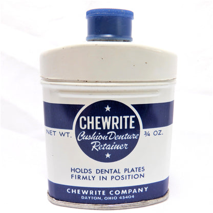 CHEWRITE COMPANY of Dayton, Ohio: Vintage DENTURE POWDER Shaker Tin