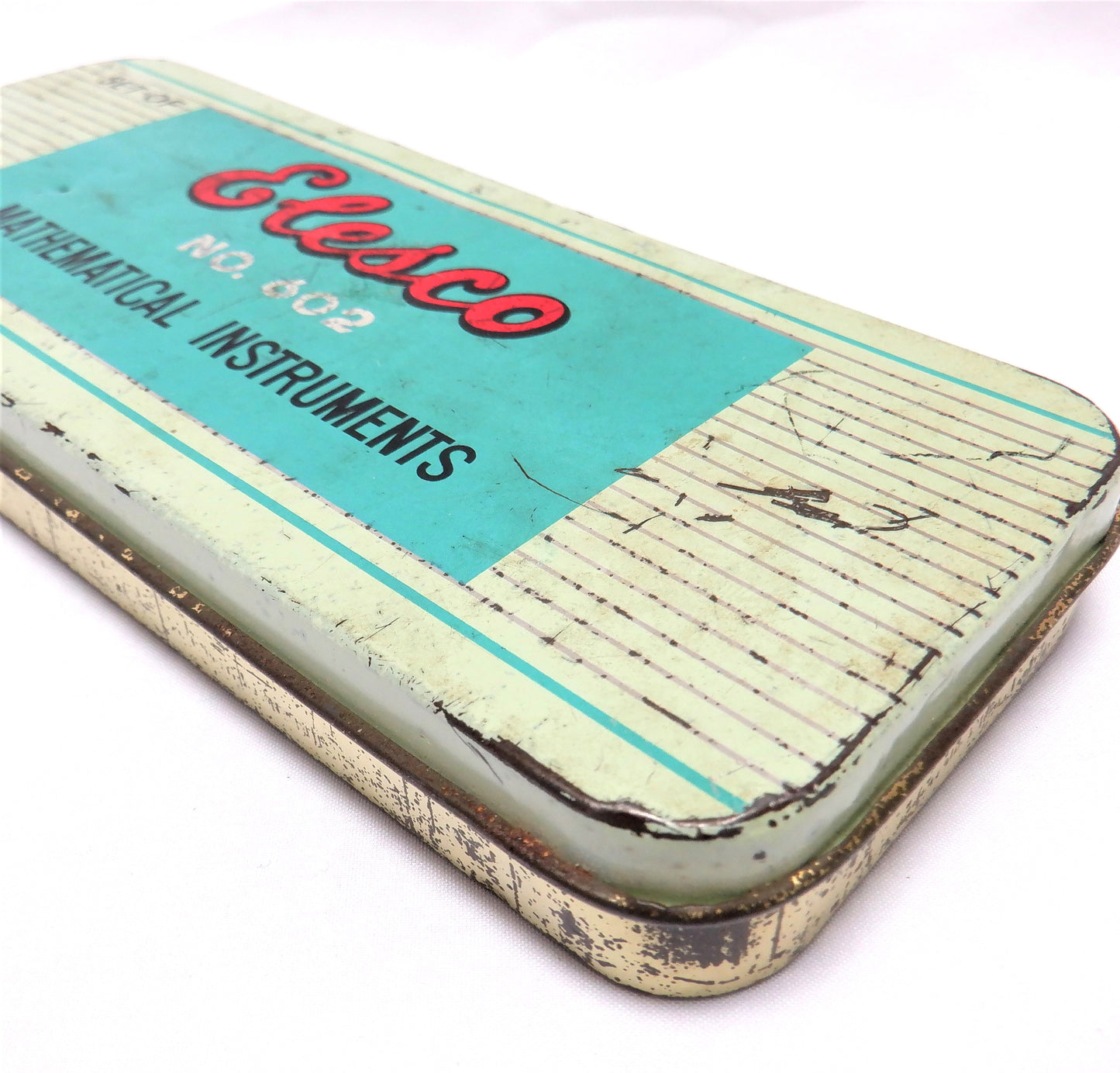 Vintage 1970's Tin Container and Original Contents: 'ELESCO NO. 602 SET OF MATHEMATICAL INSTRUMENTS', Made in Japan