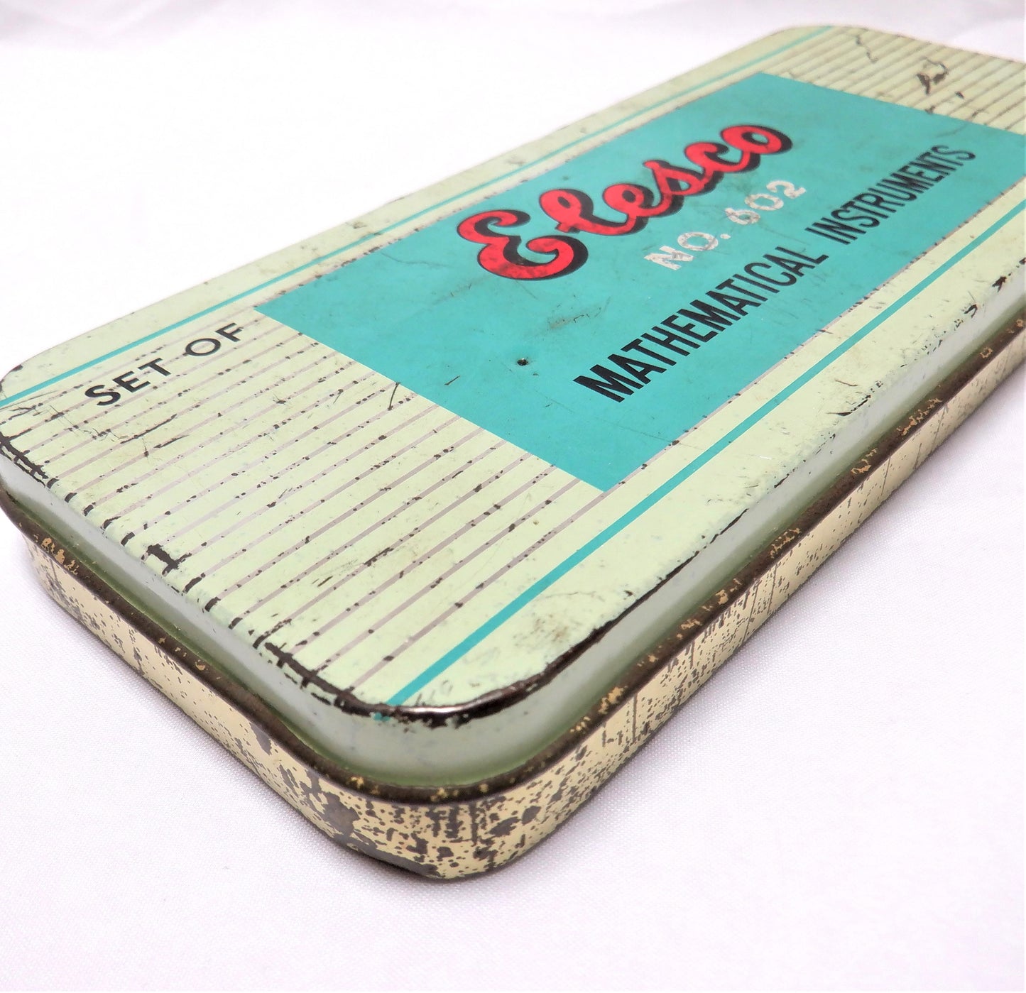 Vintage 1970's Tin Container and Original Contents: 'ELESCO NO. 602 SET OF MATHEMATICAL INSTRUMENTS', Made in Japan