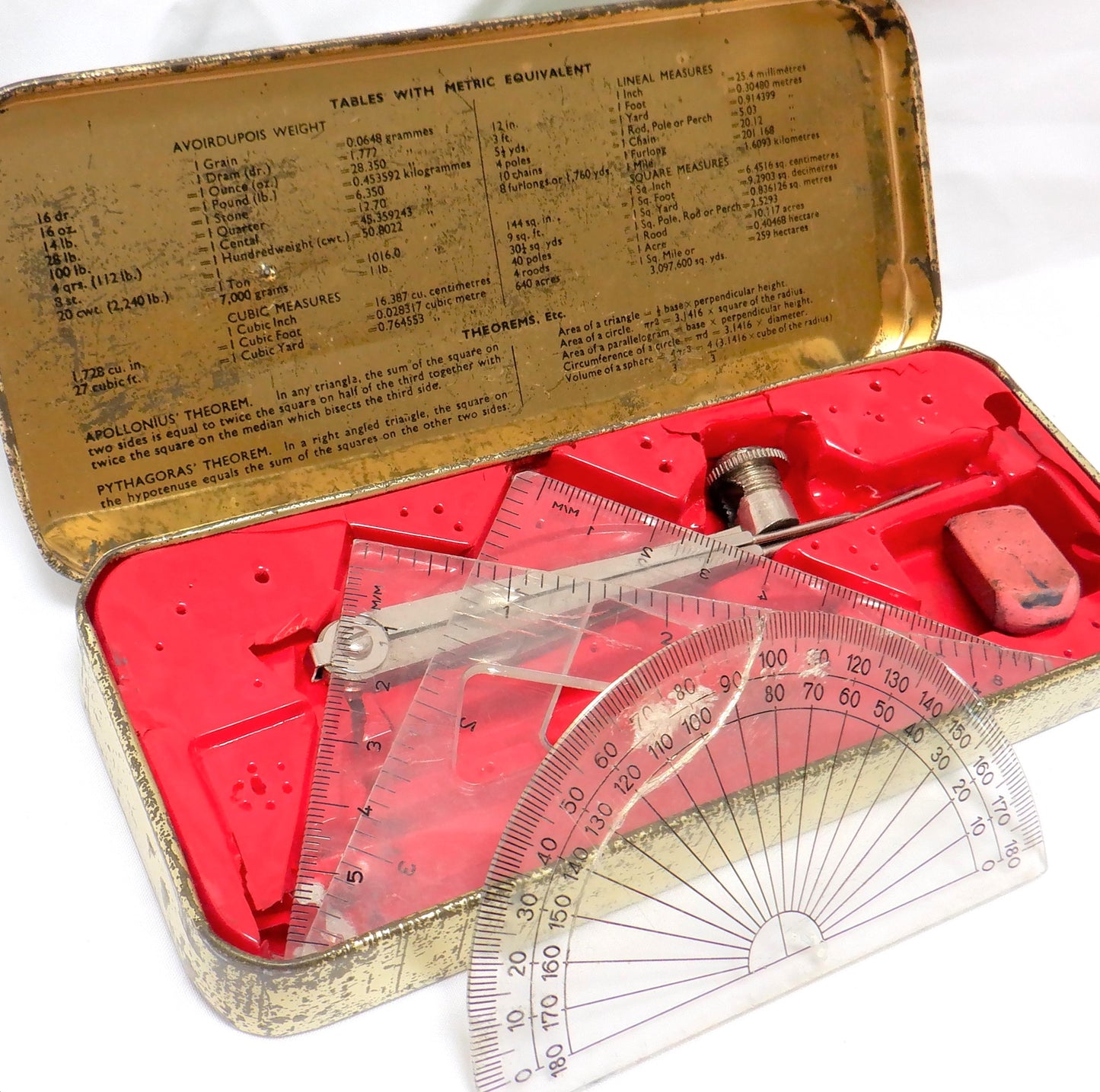 Vintage 1970's Tin Container and Original Contents: 'ELESCO NO. 602 SET OF MATHEMATICAL INSTRUMENTS', Made in Japan