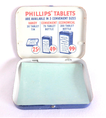 PHILLIPS MILK OF MAGNESIA TABLETS Vintage Tin Pocket Container, by Sterling Drugs, Windsor Ontario