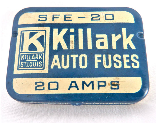 Vintage Automotive Tin Container, by KILLARK AUTO FUSES SFE-20 Amps, Made in USA