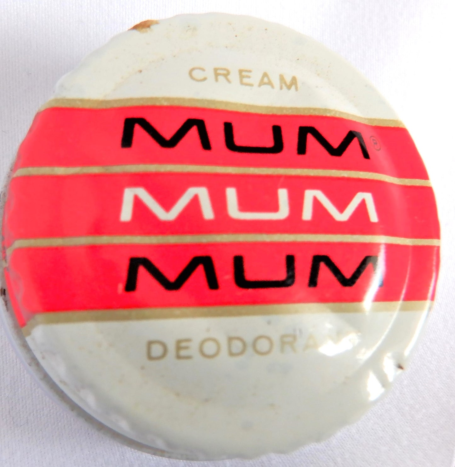 Antique Tin & Glass Milk Coloured Container: MUM CREAM DEODORANT, Rare Sample Size!