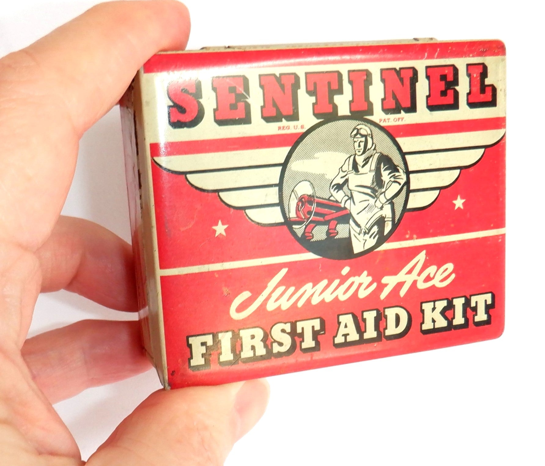 Vintage Sentinel Junior Ace First Aid shops Kit Tin Box Only 1940's First Aid Box