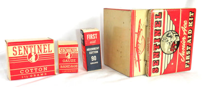 Antique American Tin With Full Contents: 1930's SENTINEL JUNIOR ACE FIRST AID KIT by Sentinel Products of Cleveland, Ohio