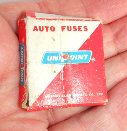 Vintage Automotive Electrical Cardboard Box with partial contents included: 'UNIPOINT AUTO FUSES'