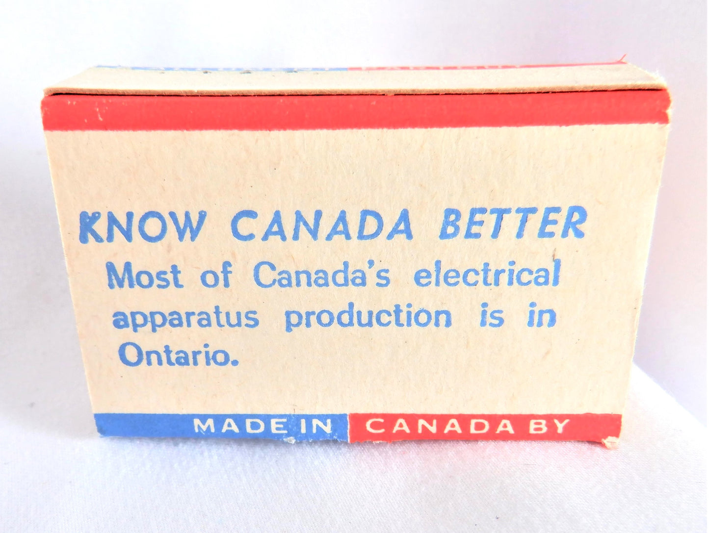 E.B. EDDY FOREST PRODUCTS of OTTAWA/HULL: VINTAGE SESQUI WOODEN MATCHBOX, "Know Canada Better Series" with full original contents!