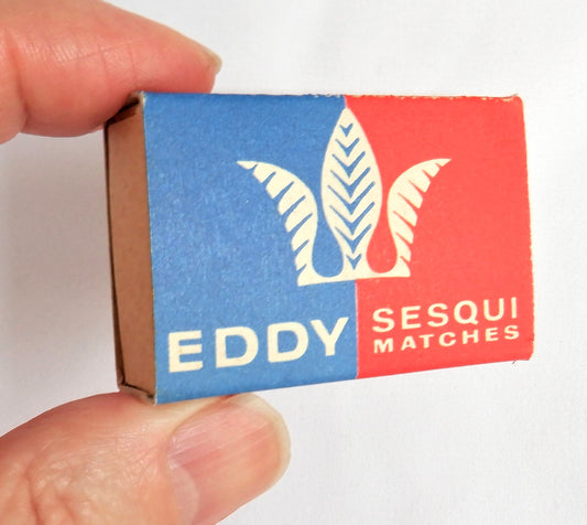 E.B. EDDY FOREST PRODUCTS of OTTAWA/HULL: VINTAGE SESQUI WOODEN MATCHBOX, "Know Canada Better Series" with full original contents!