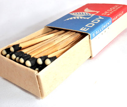 E.B. EDDY FOREST PRODUCTS of OTTAWA/HULL: VINTAGE SESQUI WOODEN MATCHBOX, "Know Canada Better Series" with full original contents!