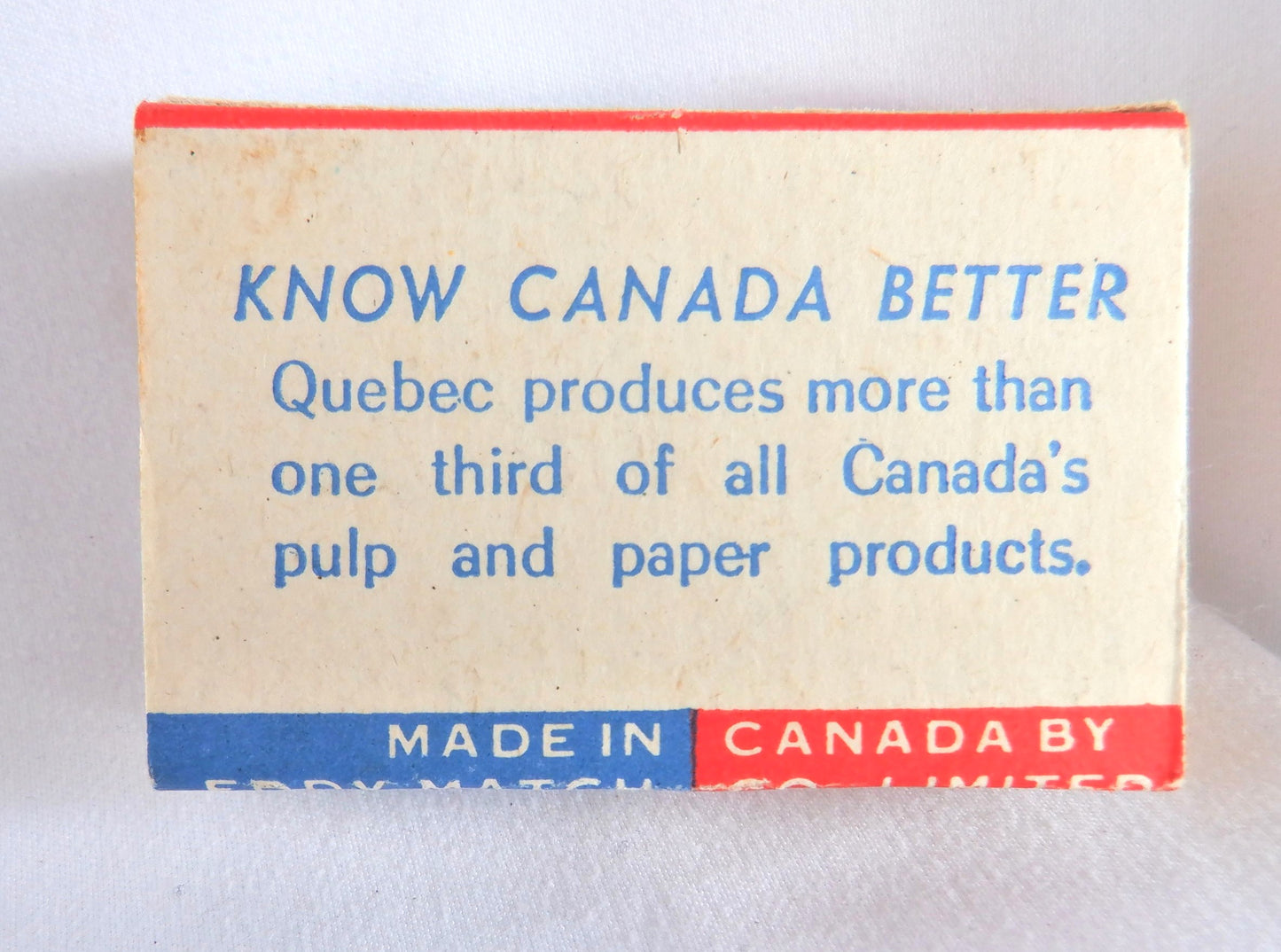 E.B. EDDY FOREST PRODUCTS of OTTAWA/HULL: VINTAGE SESQUI WOODEN MATCHBOX, "Know Canada Better Series" with full original contents!