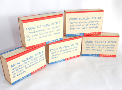 E.B. EDDY FOREST PRODUCTS of OTTAWA/HULL: VINTAGE SESQUI WOODEN MATCHBOX, "Know Canada Better Series" with full original contents!