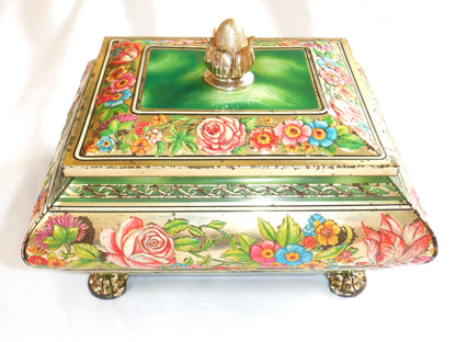 BLUE BIRD VINTAGE TIN, Confectionery by Harry Vincent Limited: MARBLED GREEN w/ Roses #2