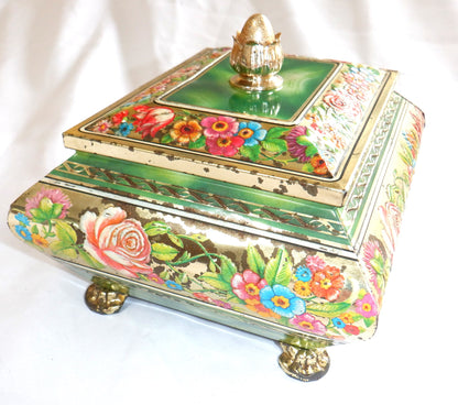 BLUE BIRD VINTAGE TIN, Confectionery by Harry Vincent Limited: MARBLED GREEN w/ Roses #2