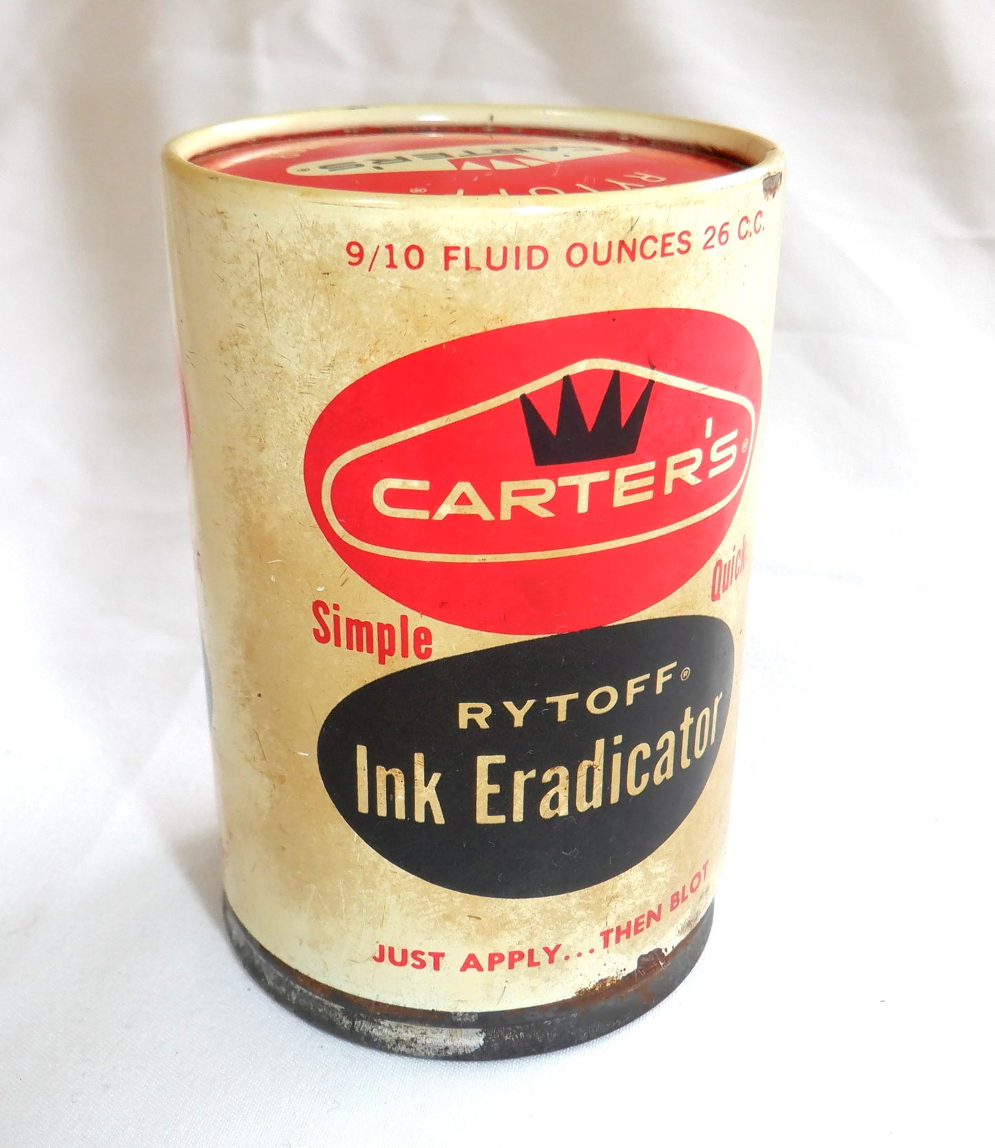 Vintage Tin Container by Carter's Ink Company USA: 'CARTER'S RYTOFF INK ERADICATOR', MADE IN CANADA